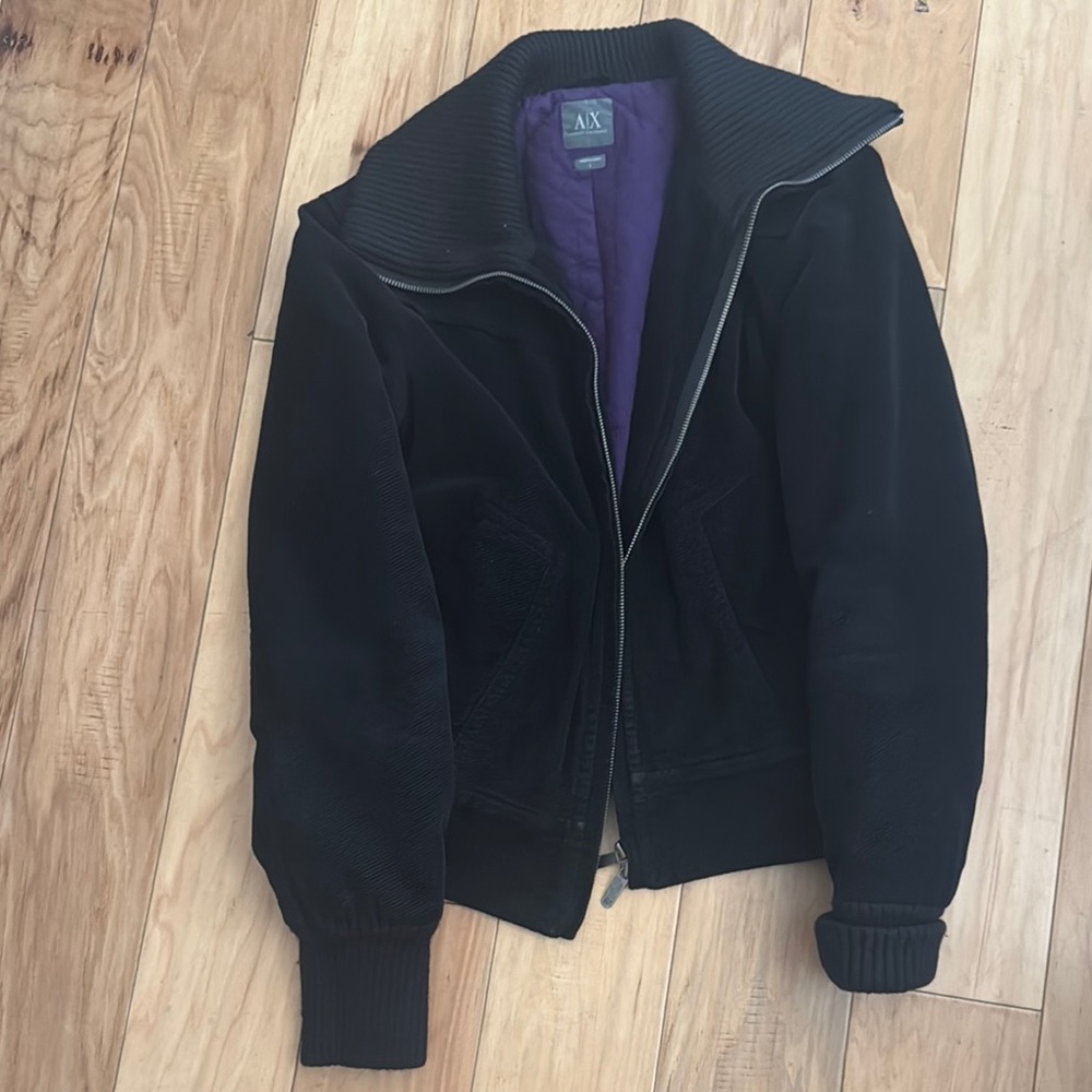 Armani Exchange Black Jacket with Purple Interior. Corduroy.